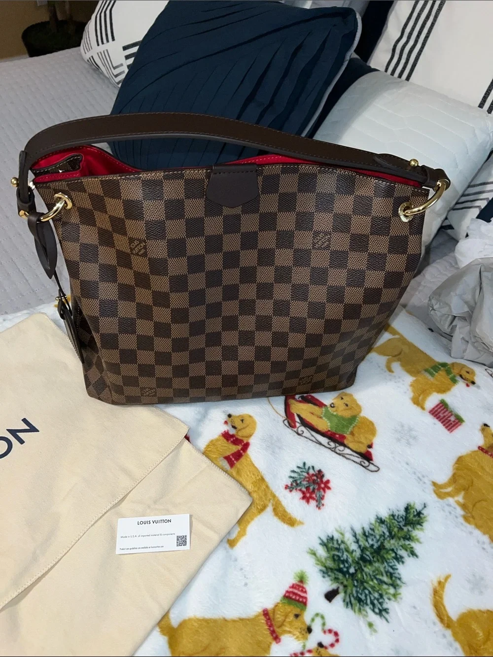 Louis Vuitton Brown Damier Ebene NEW Shoulder Bag with Red Interior Trim PM